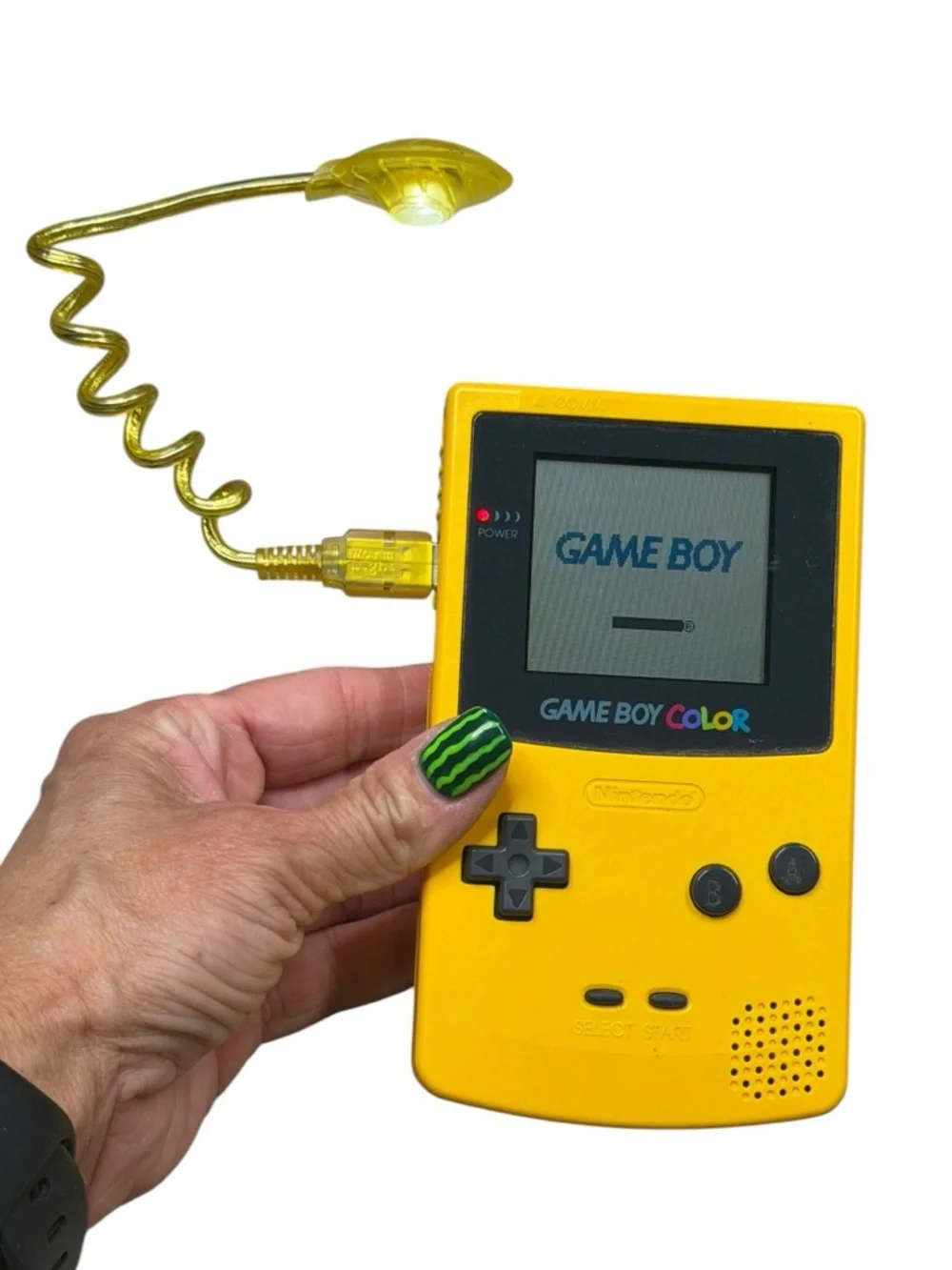 Vintage Yellow Game Boy Color with Carrying Case, Worm Light & Two Games